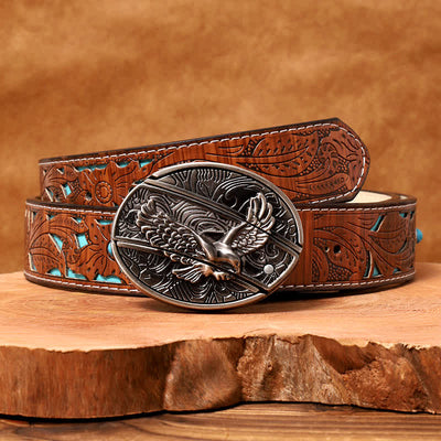 Men's DIY Soaring Eagle Hidden Folding Knife Leather Belt