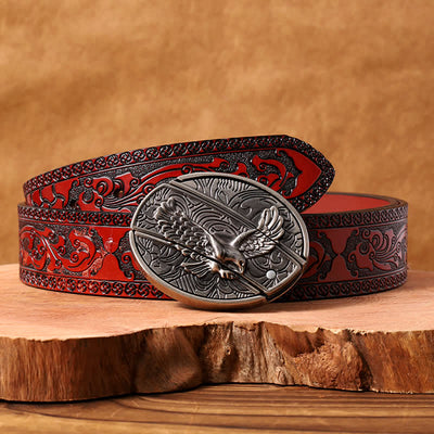 Men's DIY Soaring Eagle Hidden Folding Knife Leather Belt