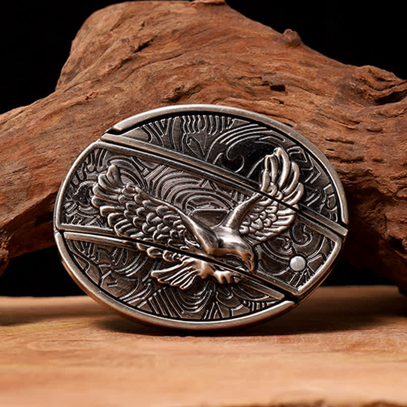Men's DIY Soaring Eagle Hidden Folding Knife Leather Belt