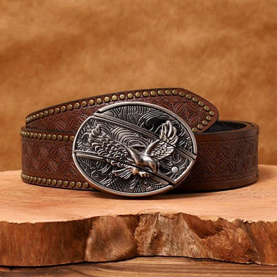Men's DIY Soaring Eagle Hidden Folding Knife Leather Belt
