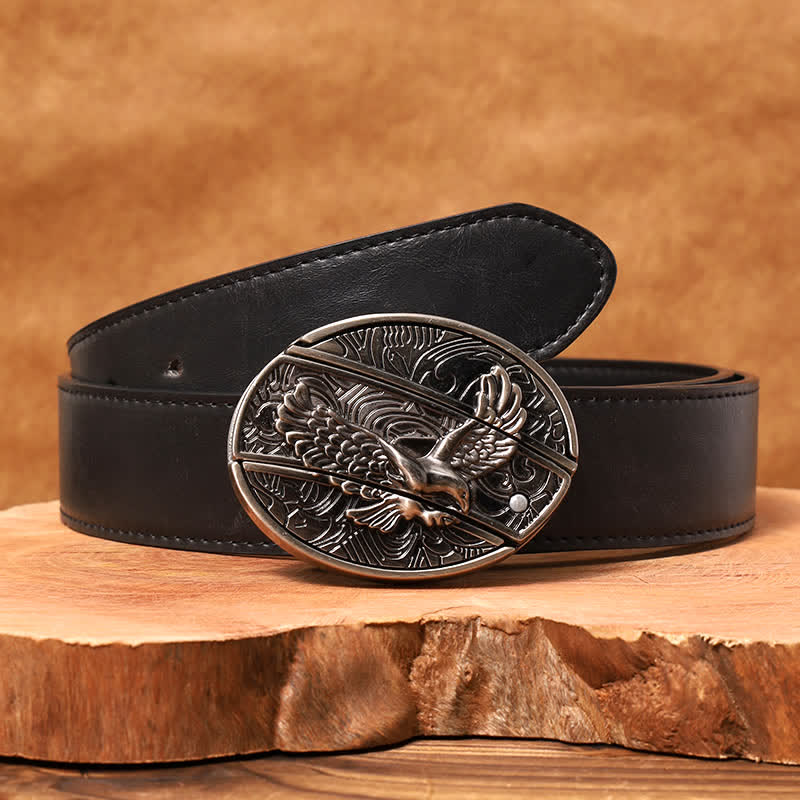 Men's DIY Soaring Eagle Hidden Folding Knife Leather Belt