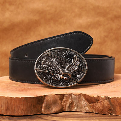 Men's DIY Soaring Eagle Hidden Folding Knife Leather Belt