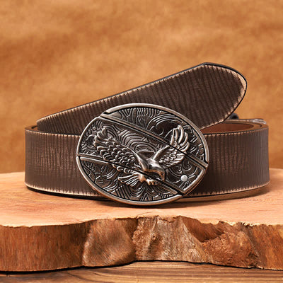 Men's DIY Soaring Eagle Hidden Folding Knife Leather Belt