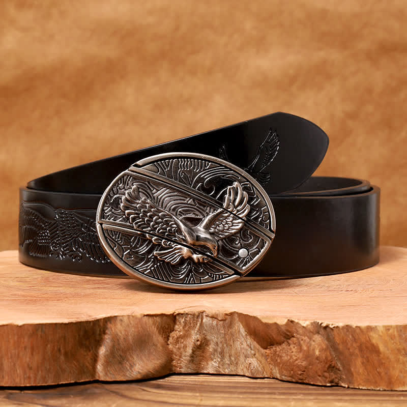 Men's DIY Soaring Eagle Hidden Folding Knife Leather Belt