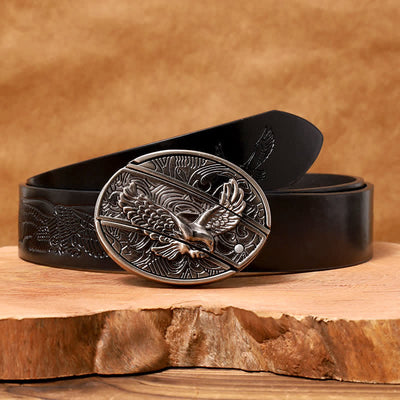 Men's DIY Soaring Eagle Hidden Folding Knife Leather Belt