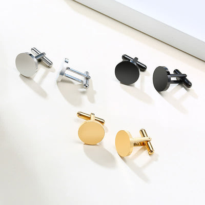 1 Pair Laser Engraved Custom Round Shape Suit Cufflinks