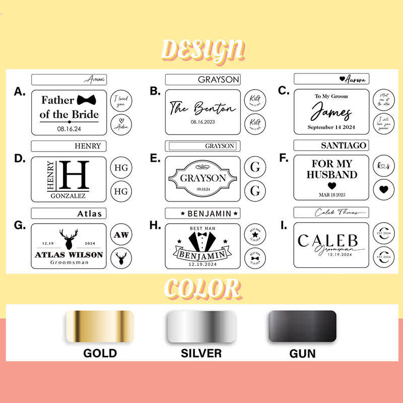 1 Pair Custom Name Metal Cufflinks & Tie Clip Set