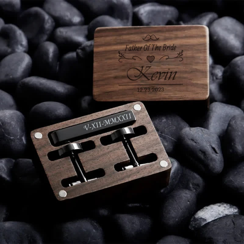 1 Pair Custom Name Metal Cufflinks & Tie Clip Set