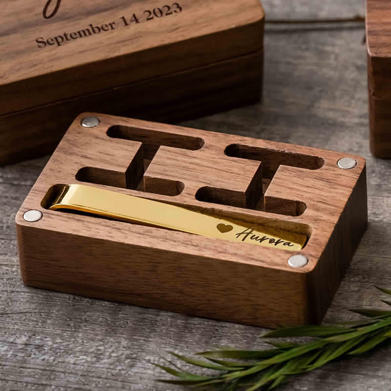 1 Pair Custom Name Metal Cufflinks & Tie Clip Set