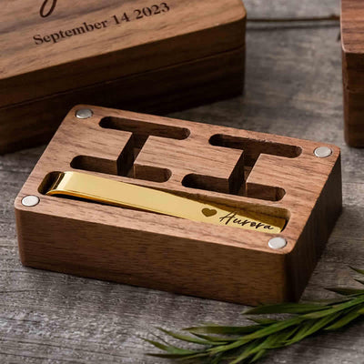 1 Pair Custom Name Metal Cufflinks & Tie Clip Set