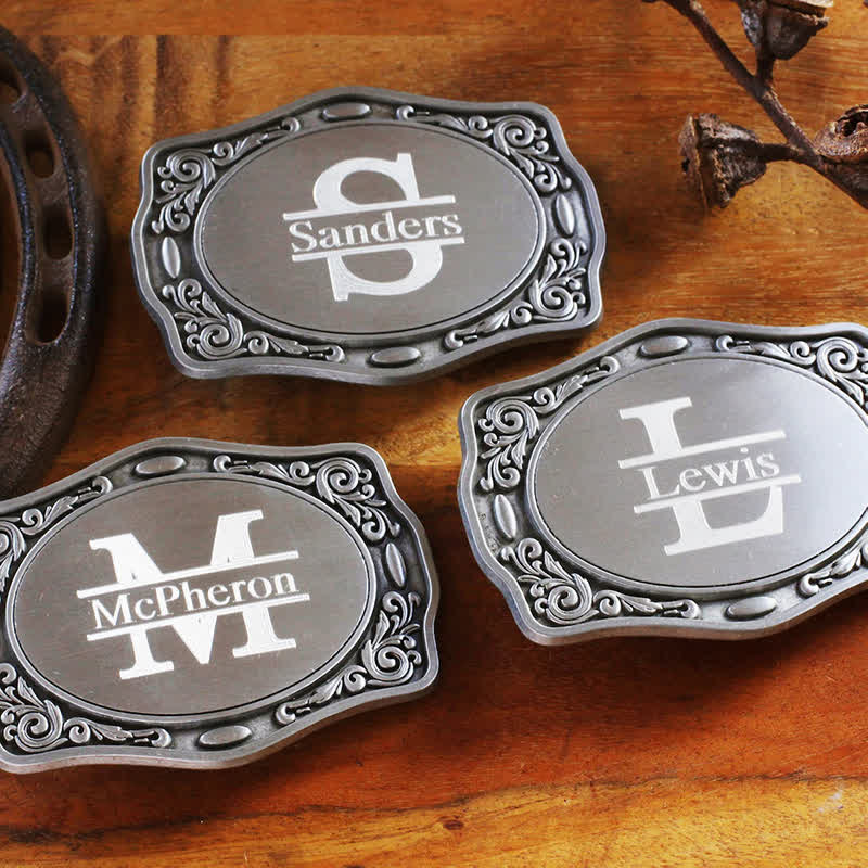 Antique Silver Custom Monogram Name DIY Buckle Leather Belt