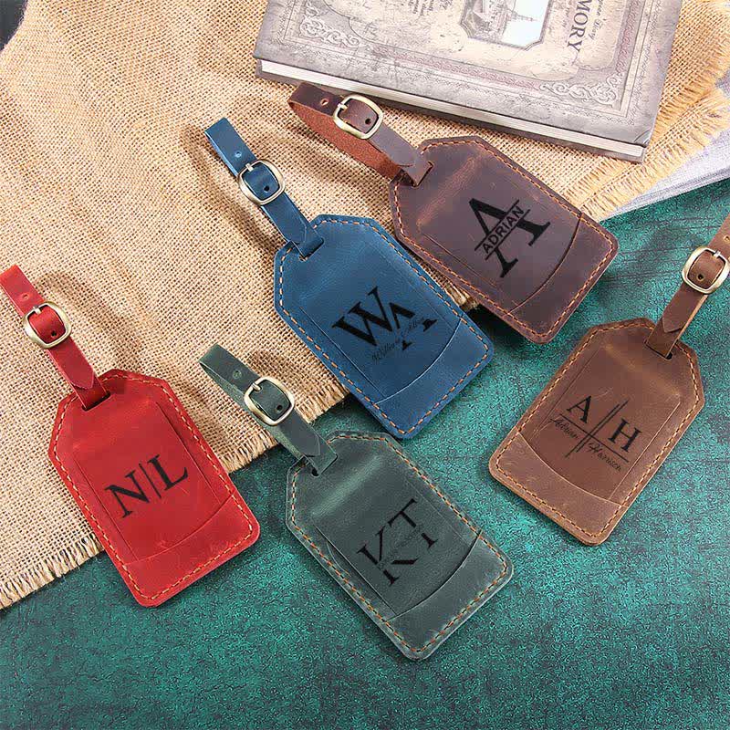 Retro One-Sided Custom Your Text Cowhide Leather Luggage Tag
