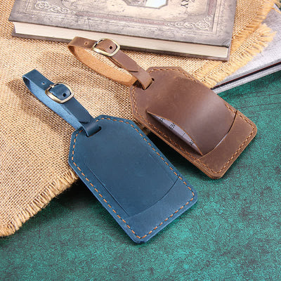 Retro One-Sided Custom Your Text Cowhide Leather Luggage Tag