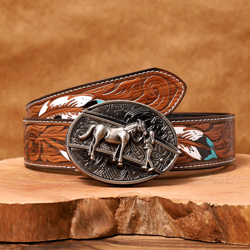 Men's DIY Cowgirl Hidden Folding Knife Leather Belt