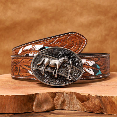 Men's DIY Cowgirl Hidden Folding Knife Leather Belt