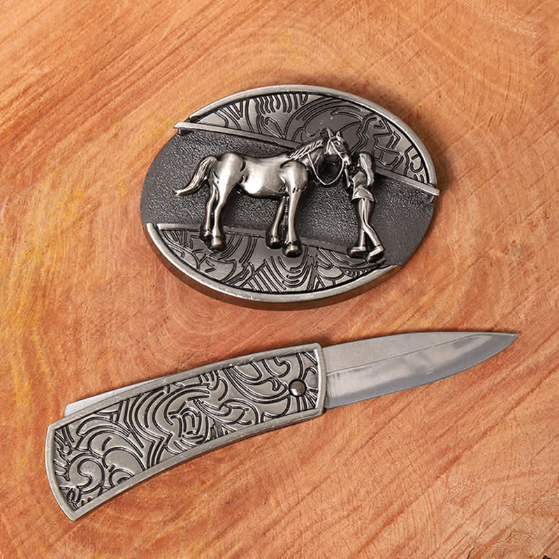 Men's DIY Cowgirl Hidden Folding Knife Leather Belt