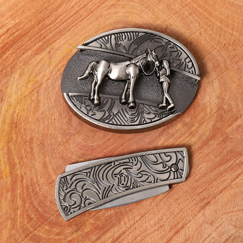 Men's DIY Cowgirl Hidden Folding Knife Leather Belt
