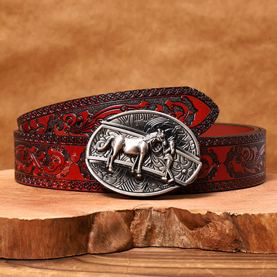 Men's DIY Cowgirl Hidden Folding Knife Leather Belt - Cowgirl - Brown Carved Belt - 42 - image 7