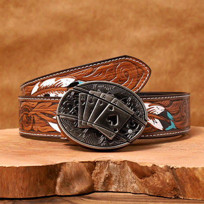 Men's DIY Poker 4 Ace Hidden Folding Knife Leather Belt