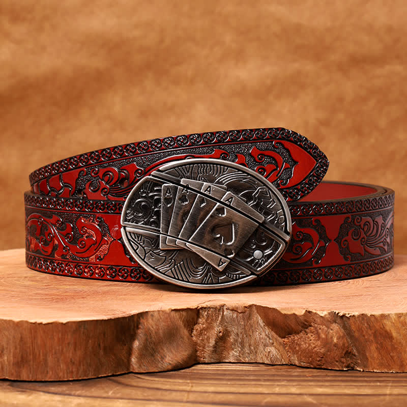 Men's DIY Poker 4 Ace Hidden Folding Knife Leather Belt
