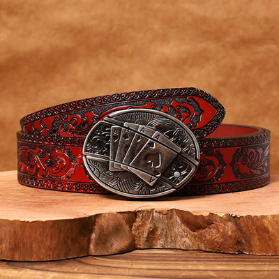 Men's DIY Poker 4 Ace Hidden Folding Knife Leather Belt