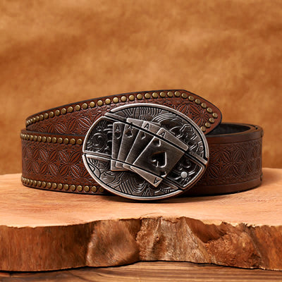 Men's DIY Poker 4 Ace Hidden Folding Knife Leather Belt