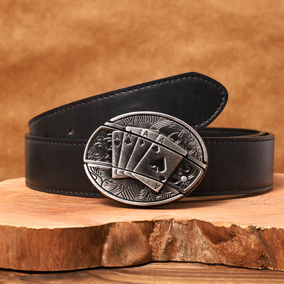 Men's DIY Poker 4 Ace Hidden Folding Knife Leather Belt