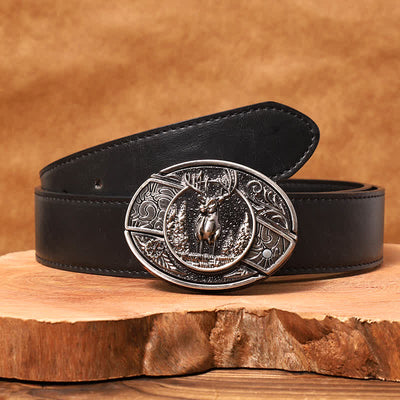 Men's DIY Forest Deer Hidden Folding Knife Leather Belt