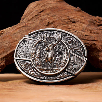 Men's DIY Forest Deer Hidden Folding Knife Leather Belt - Deer - Without Belt - Not Included Belt - image 0