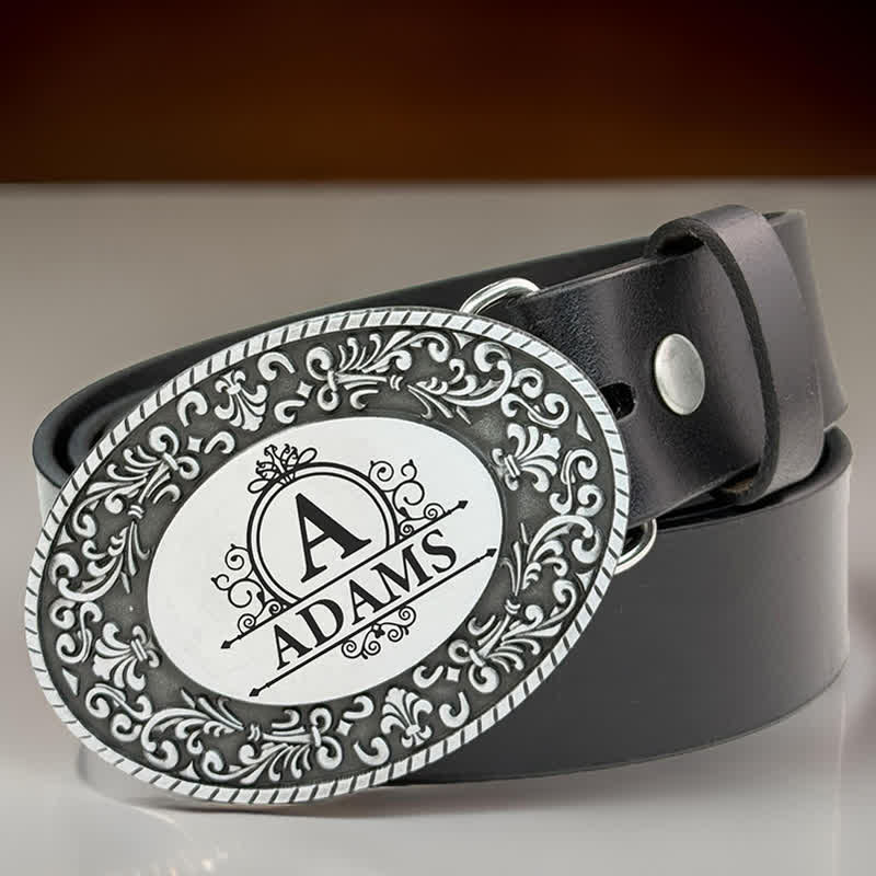 Round Custom Engraved Name Monogram DIY Buckle Leather Belt