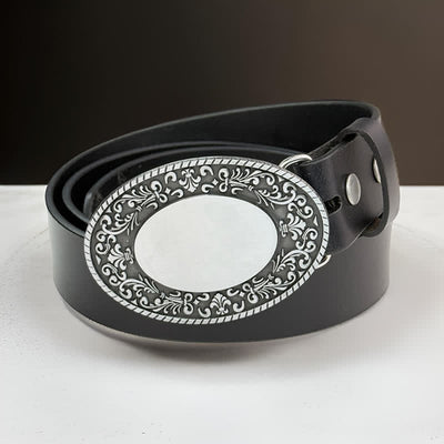 Round Custom Engraved Name Monogram DIY Buckle Leather Belt