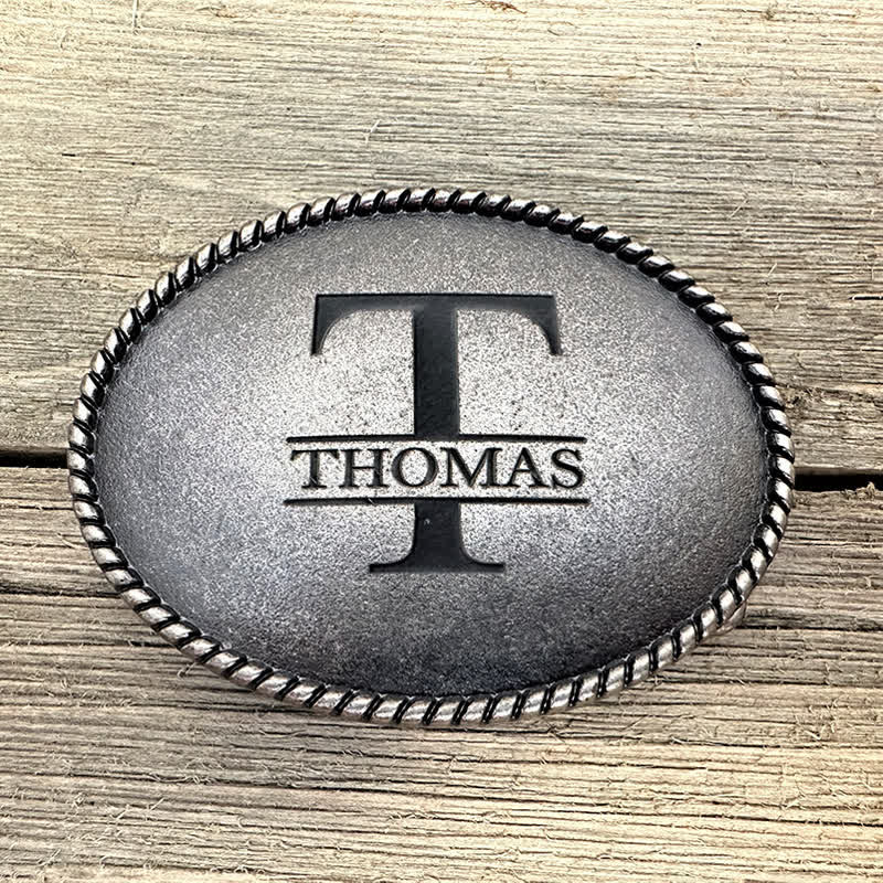Antique Color Round Custom Name Monogram DIY Buckle Leather Belt - Antique Silver - Without Belt - Not Included Belt - image 1