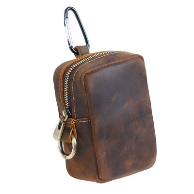 Cube Outdoor Zipper Coin Genuine Leather Mini Belt Bag