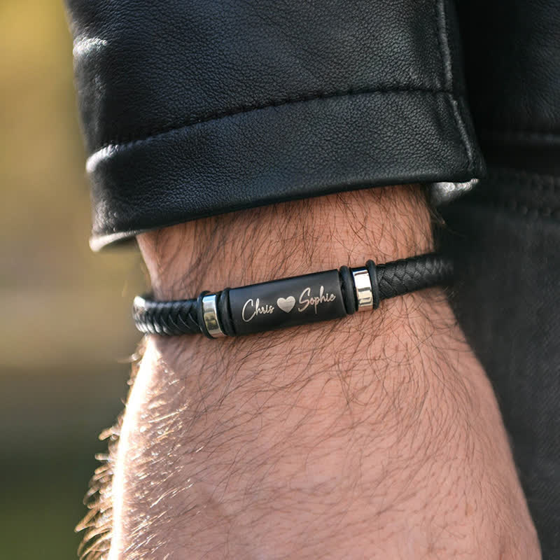 Anniversary Gift Idea Custom Name PU Leather Bracelet