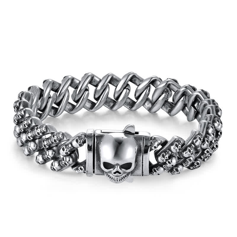 Charm Gothic Punk Biker Skull Silver Bracelet