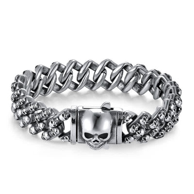 Charm Gothic Punk Biker Skull Silver Bracelet