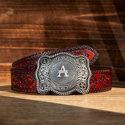 Custom Monogram Name DIY Carved Western Buckle Leather Belt