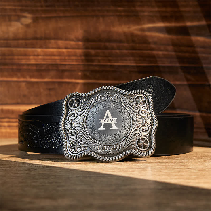 Custom Monogram Name DIY Carved Western Buckle Leather Belt