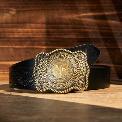Custom Monogram Name DIY Carved Western Buckle Leather Belt