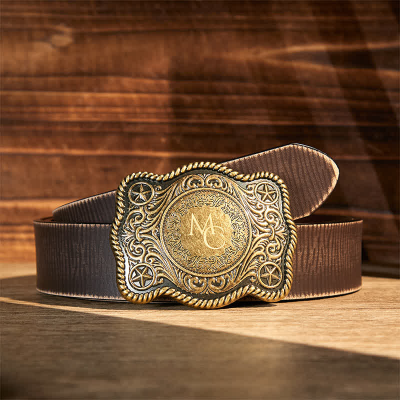 Custom Monogram Name DIY Carved Western Buckle Leather Belt
