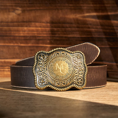 Custom Monogram Name DIY Carved Western Buckle Leather Belt