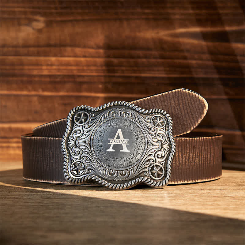 Custom Monogram Name DIY Carved Western Buckle Leather Belt