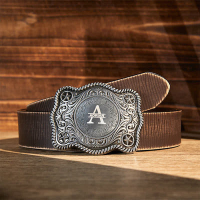 Custom Monogram Name DIY Carved Western Buckle Leather Belt