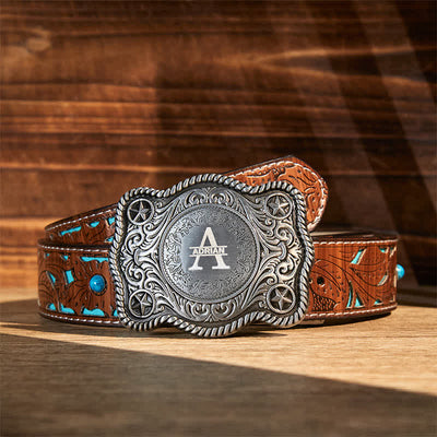 Custom Monogram Name DIY Carved Western Buckle Leather Belt