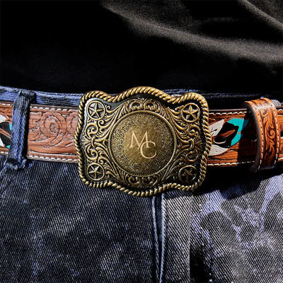 Custom Monogram Name DIY Carved Western Buckle Leather Belt