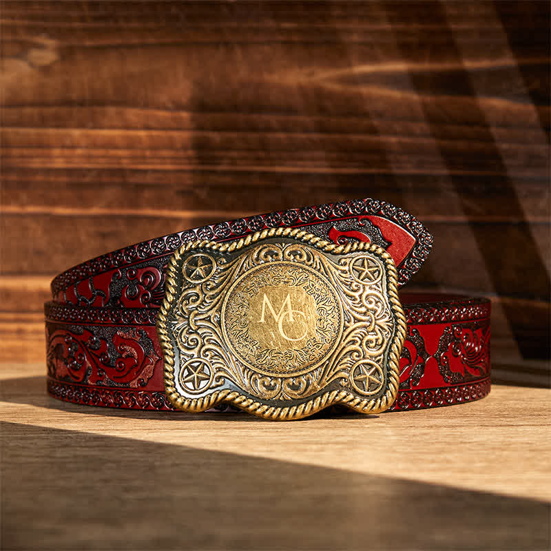 Custom Monogram Name DIY Carved Western Buckle Leather Belt