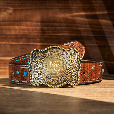 Custom Monogram Name DIY Carved Western Buckle Leather Belt
