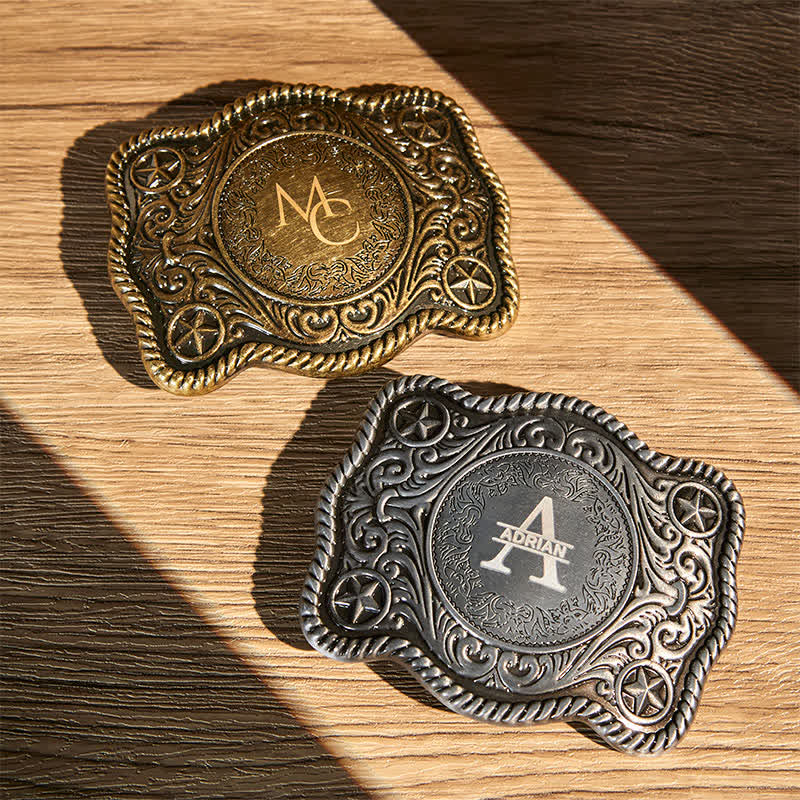 Custom Monogram Name DIY Carved Western Buckle Leather Belt