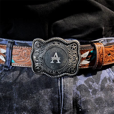 Custom Monogram Name DIY Carved Western Buckle Leather Belt