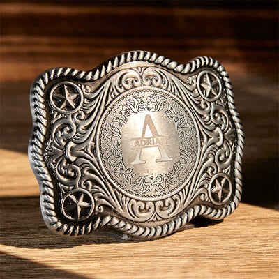 Custom Monogram Name DIY Carved Western Buckle Leather Belt